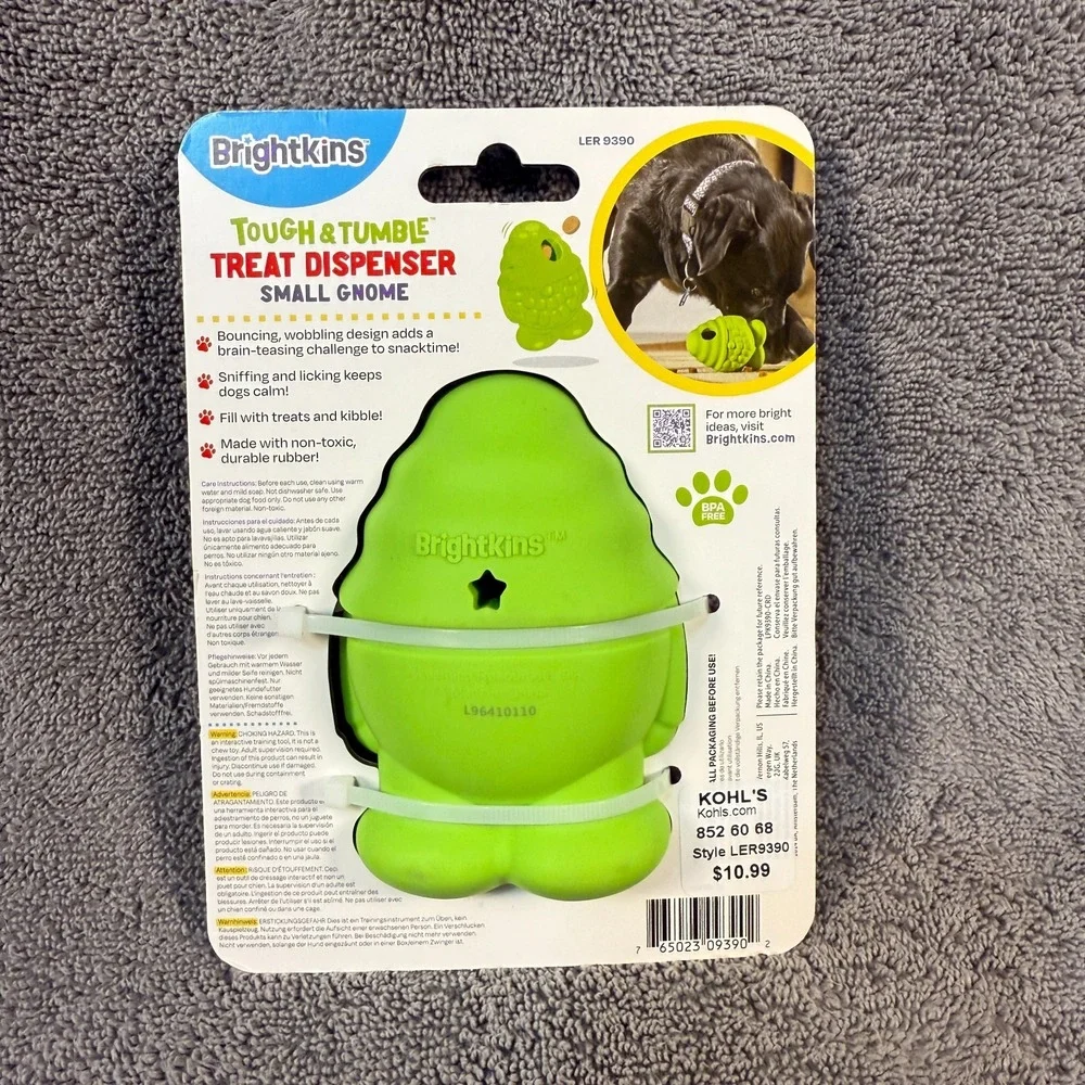Brightkins Tough and Tumble Dog Treat Dispenser Sm Gnome Dog Toy